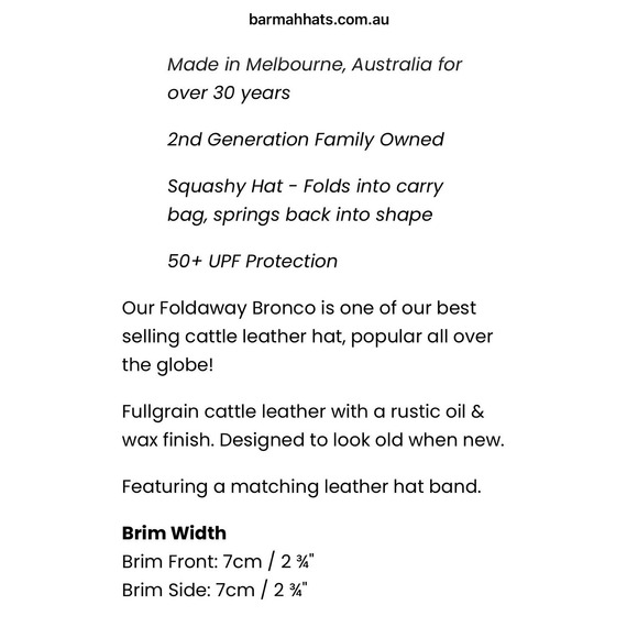 Barmah Australia Foldaway Bronco Leather Hat Brown Men S 1060 Waterproof 50+ UPF - Picture 16 of 16